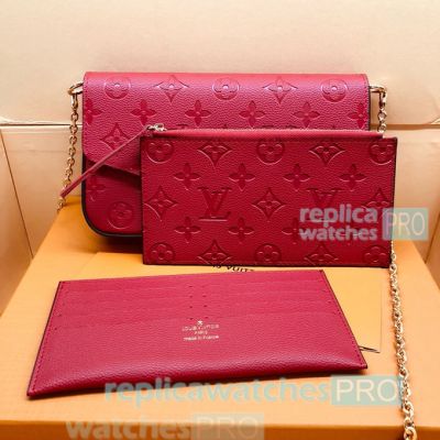 Strong Knockoff L---V Felicie Red Leather Women's Chain Shoulder Bag